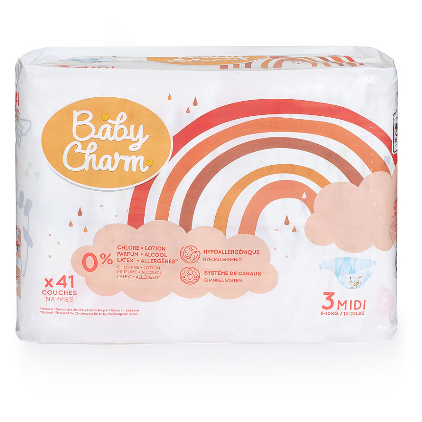 BABY CHARM Super Dry Flex Midi vel.3 pleny 4 až 9 kg 41 kusů