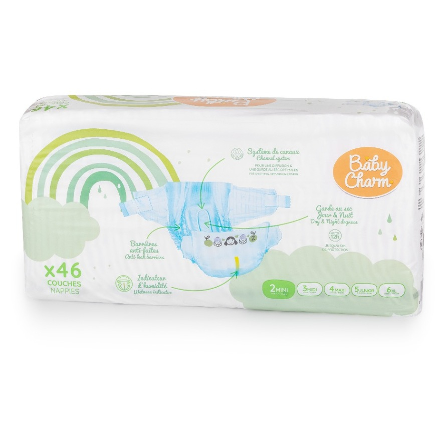 BABY CHARM Super Dry Flex mini vel. 2 pleny 3-6 kg 46 ks
