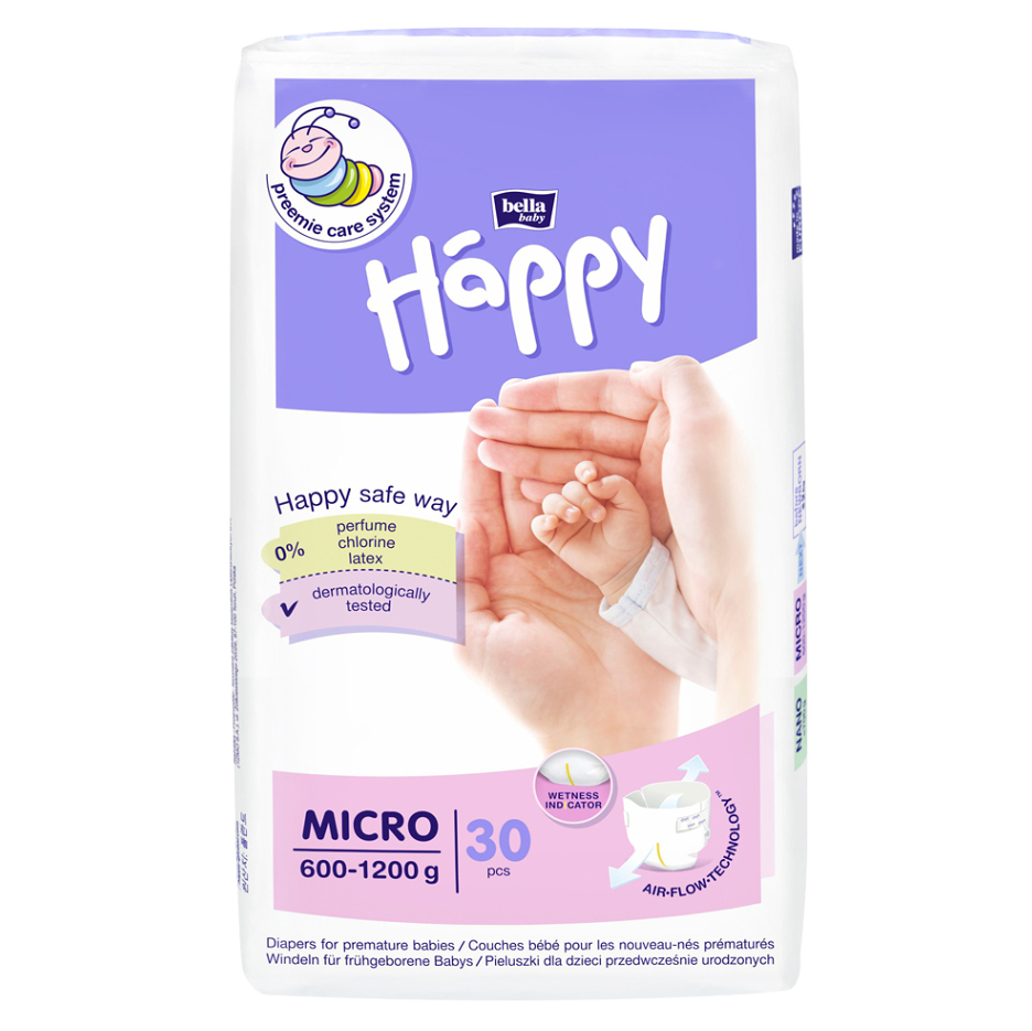 BELLA HAPPY Baby micro dětské pleny 600 - 1200 g 30 kusů