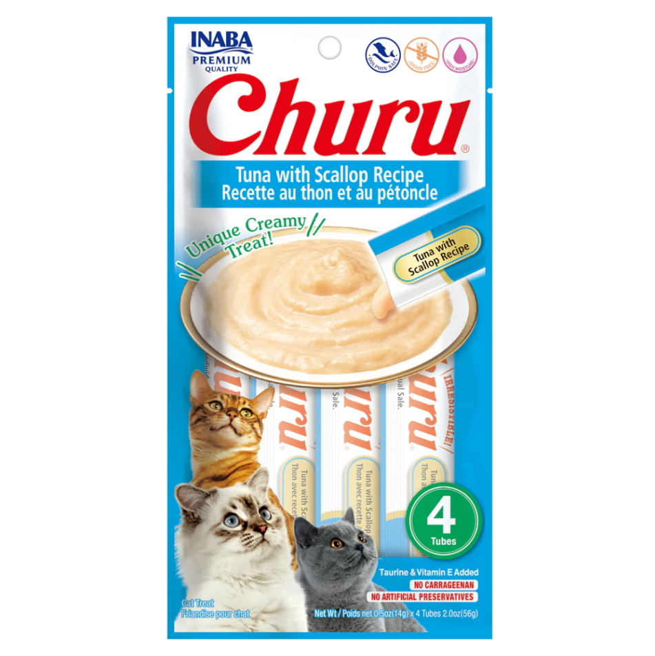 CHURU Cat Tuna with Scallop pyré tuňák s hřebenatky pro kočky 4x14 g