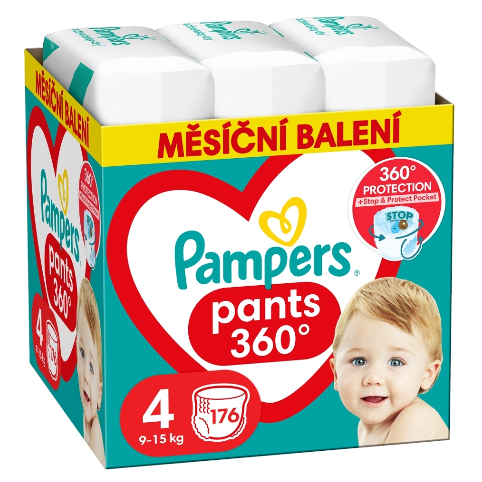 PAMPERS Pants vel.4 Plenkové kalhotky 9-15kg měsíční balení 176 ks