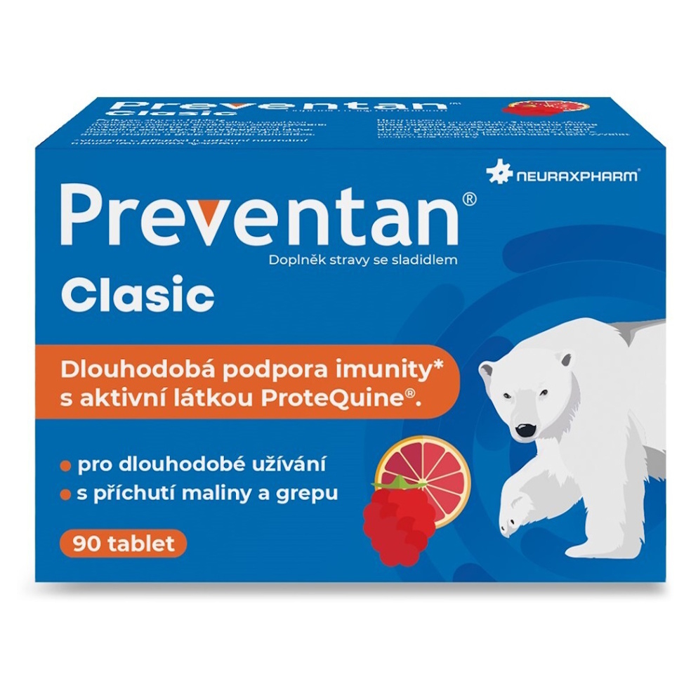 PREVENTAN Clasic s příchutí maliny a grepu 90 tablet