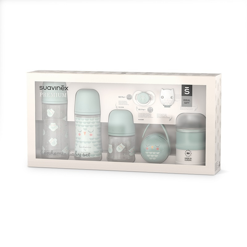 SUAVINEX Premium novorozenecký set Bonhomia zelený - lahvičky