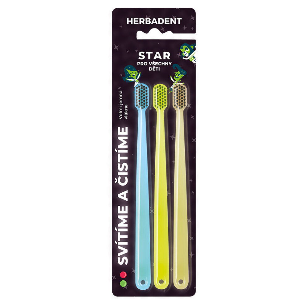 HERBADENT Star Svítící zubní kartáček pro děti 3 kusy