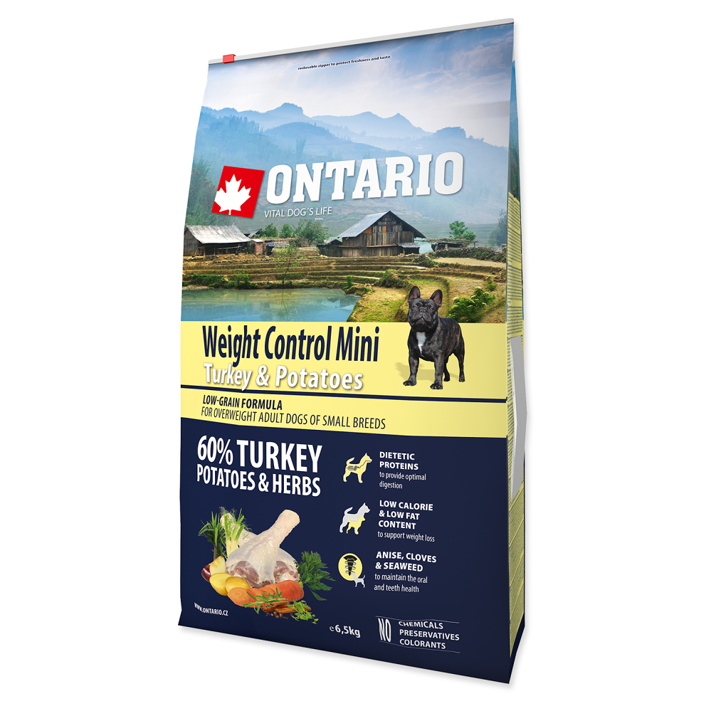 ONTARIO Dog Mini Weight control turkey & potatoes granule pro psy 1 ks
