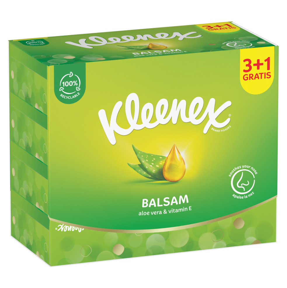 KLEENEX Papírové kapesníky 3-vrstvé Balsam Box 4 x 64 kusů