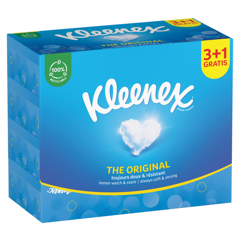 KLEENEX Papírové kapesníky 3-vrstvé Originál Box 4 x 72 kusů
