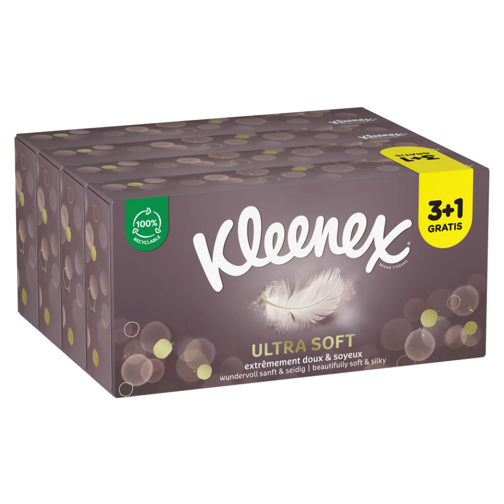 KLEENEX Papírové kapesníky 3-vrstvé Ultra Soft Box 4 x 64 kusů