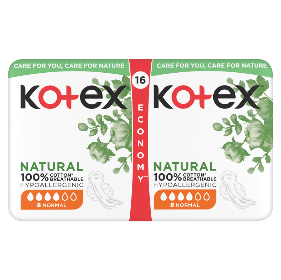 KOTEX Natural Dámské hygienické vložky Normal 16 kusů