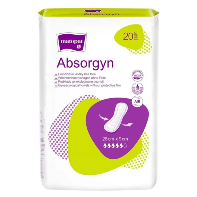 MATOPAT Absorgyn porodnické vložky bez fólie 28 x 9 cm 20 kusů