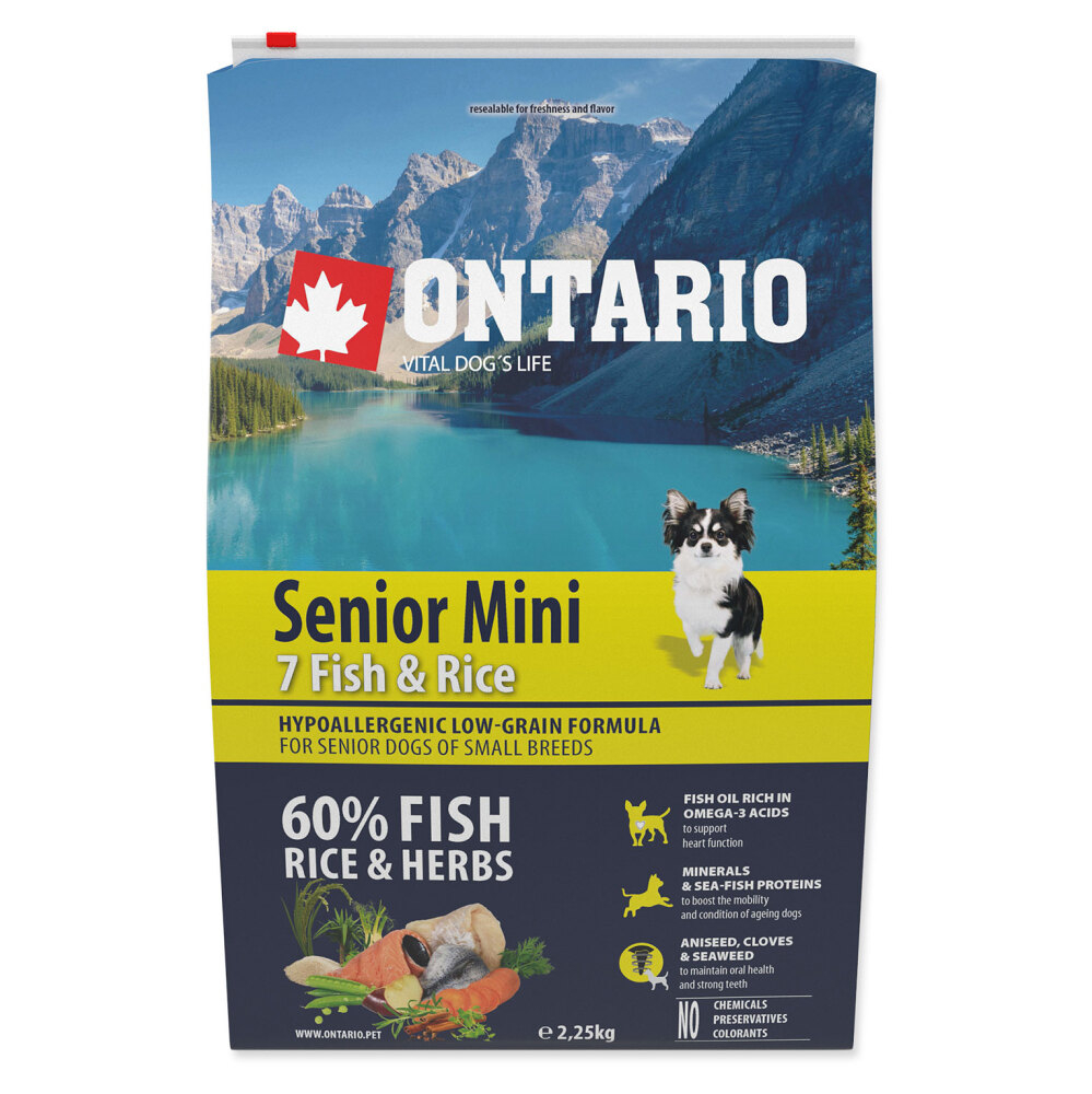 ONTARIO Senior mini fish & rice granule pro psy 1 ks