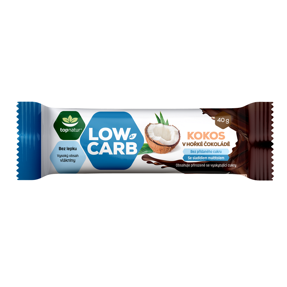 TOPNATUR LOW CARB tyčinka kokos v hořké čokoládě 40 g